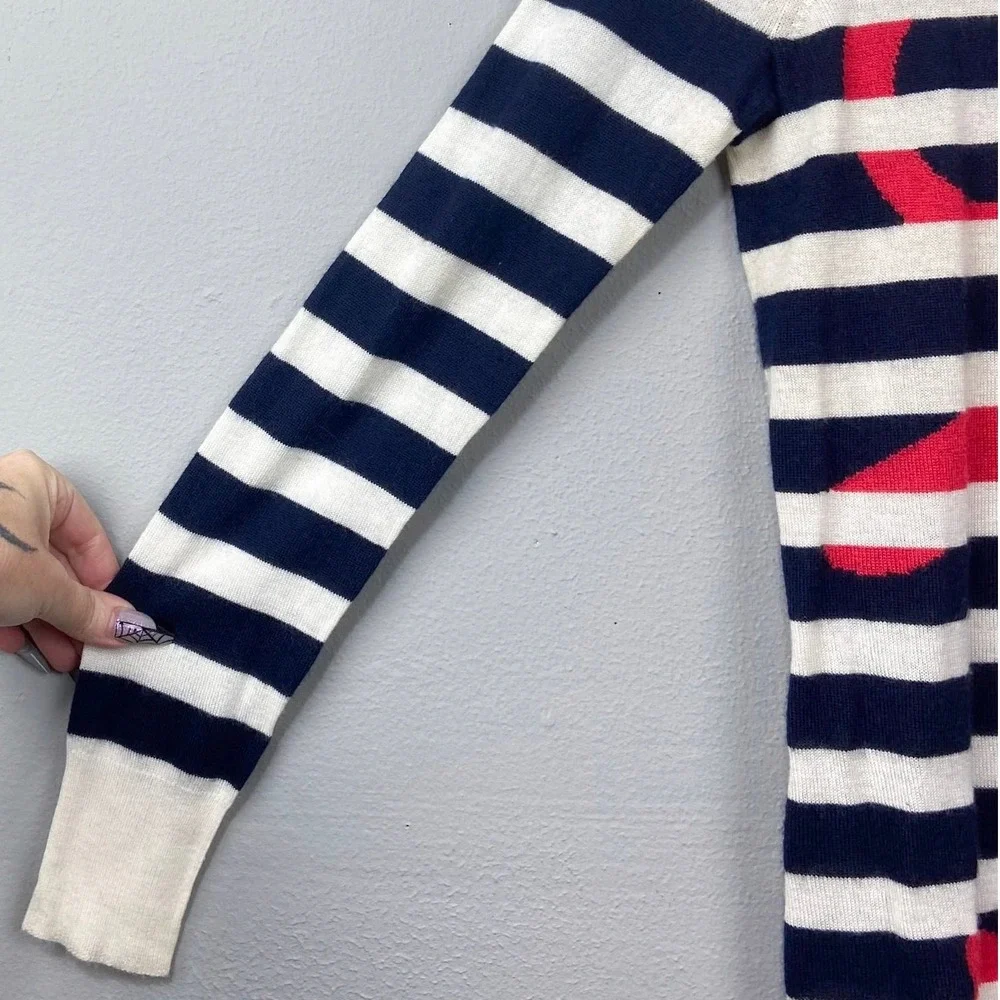 J Crew Collection Italian Cashmere Sweater Top Size XS‎ Nautical Anchor Striped